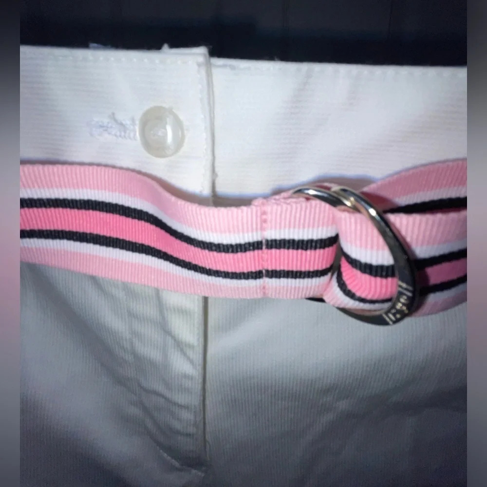 Liz Golf Audra Pants W/ Pink Belt Size 12 Petite White Sporty Liz Claiborne New - Picture 3 of 9